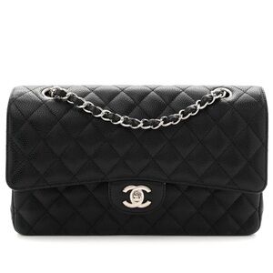 CHANEL Black Quilted Leather Single Flap Shoulder Bag with Silver Hardware